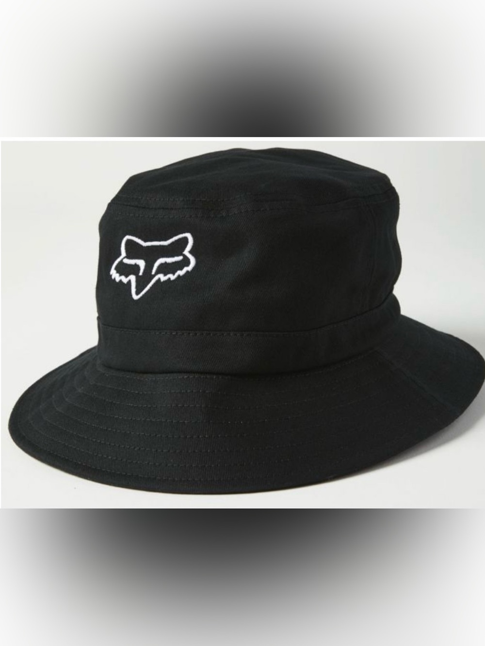 Fox Black Bucket Hat with White Fox Head Logo